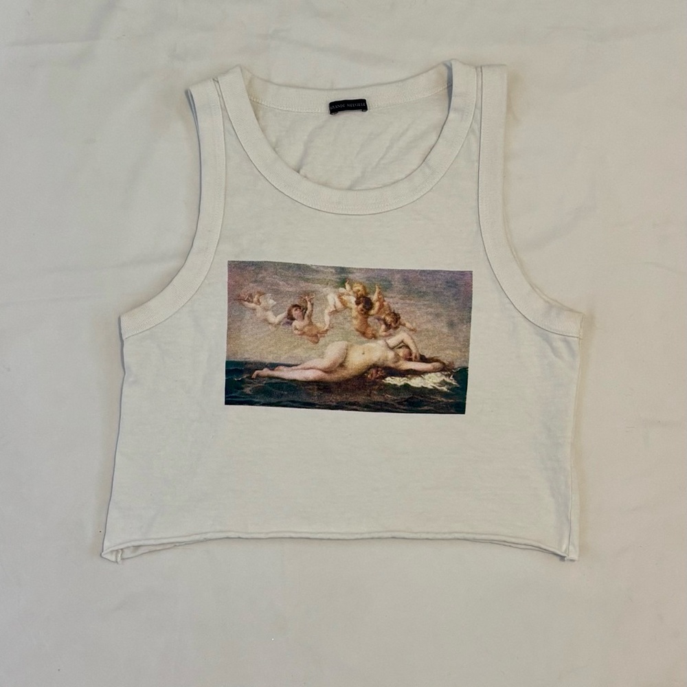 Brandy Melville White Cropped Graphic Top